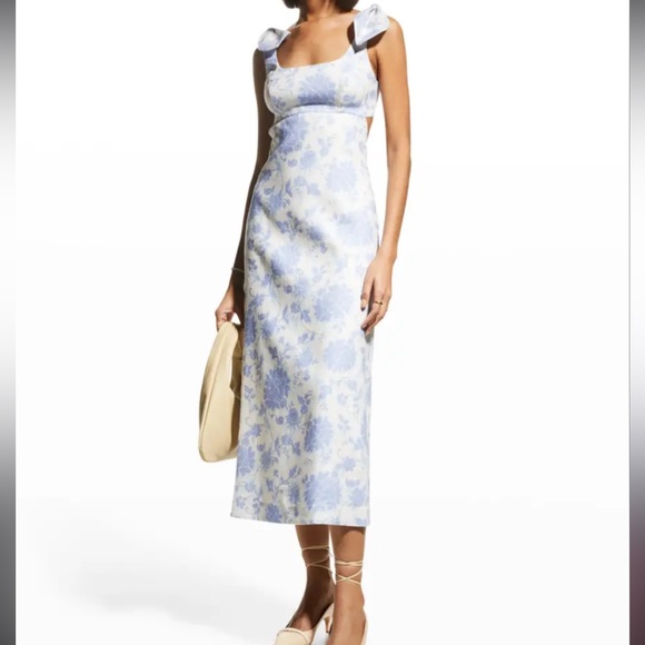 ZIMMERMANN | Postcard Tie Shoulder Midi Dress| Blue Tonal Florall - Picture 4 of 11